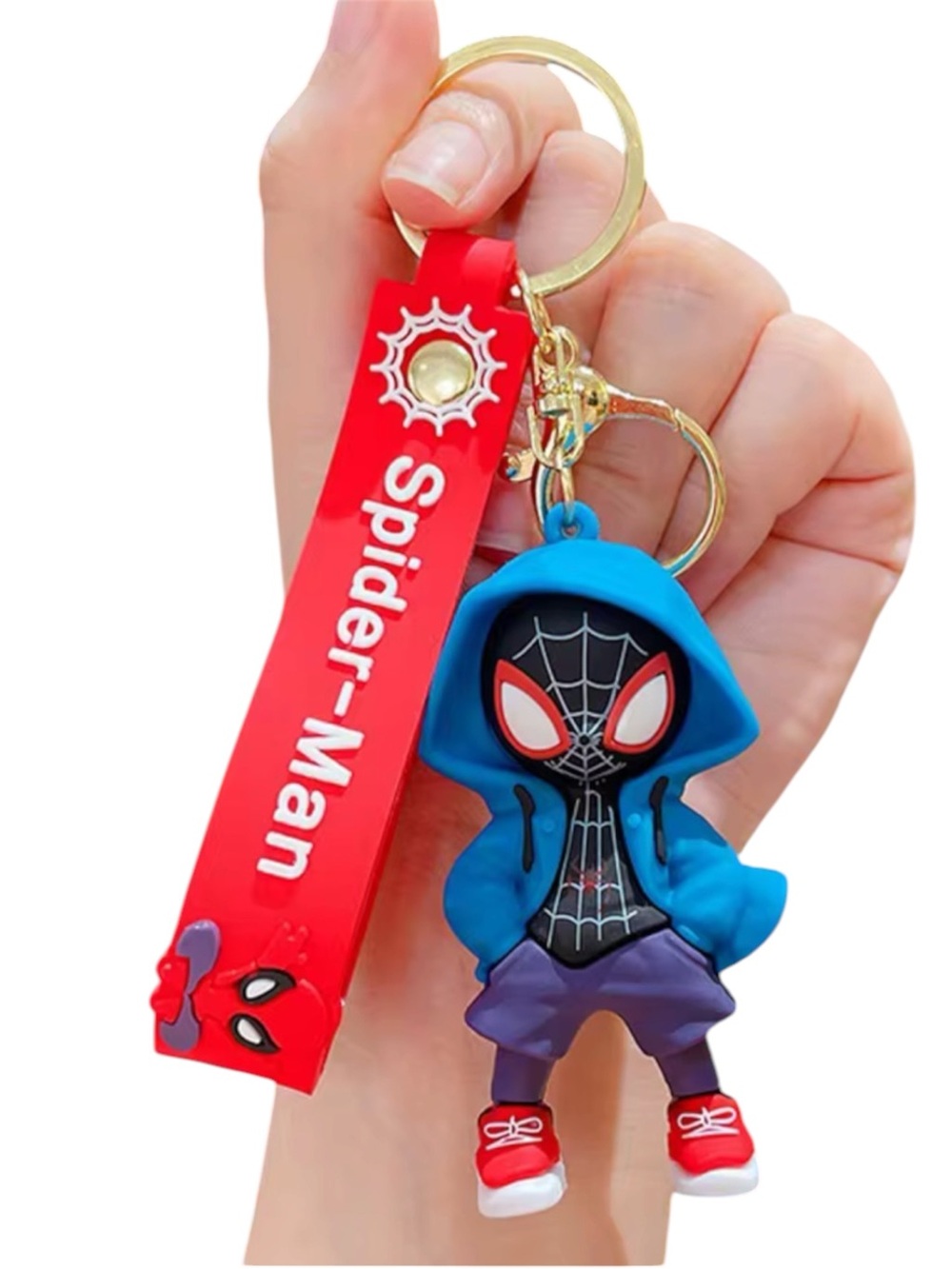 Spiderman Blue Hoodie Figure Keychain with Red Strap